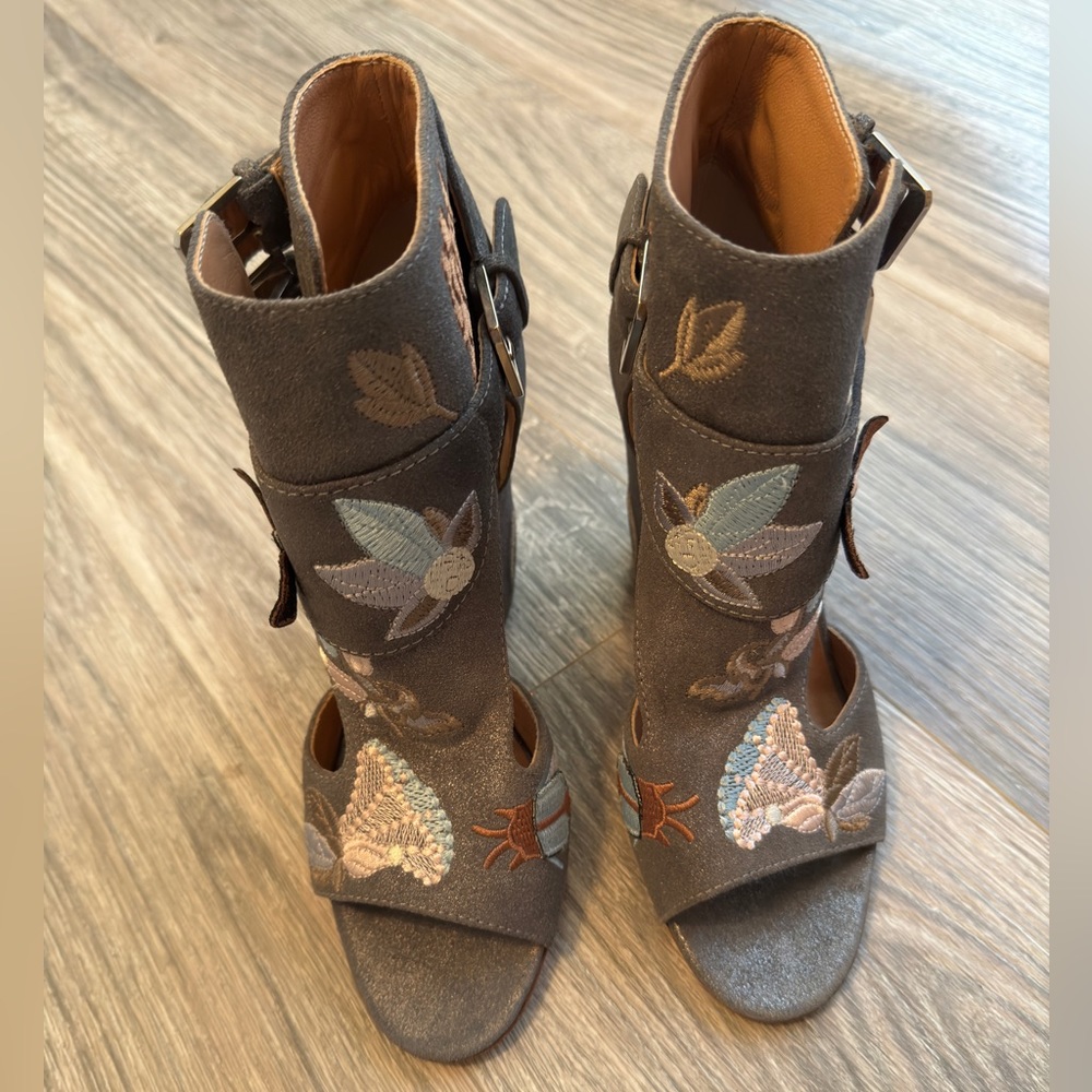 Laurence Dacade Rush Bagatelle Embroidered Butterfly Garden Heels, Never Worn